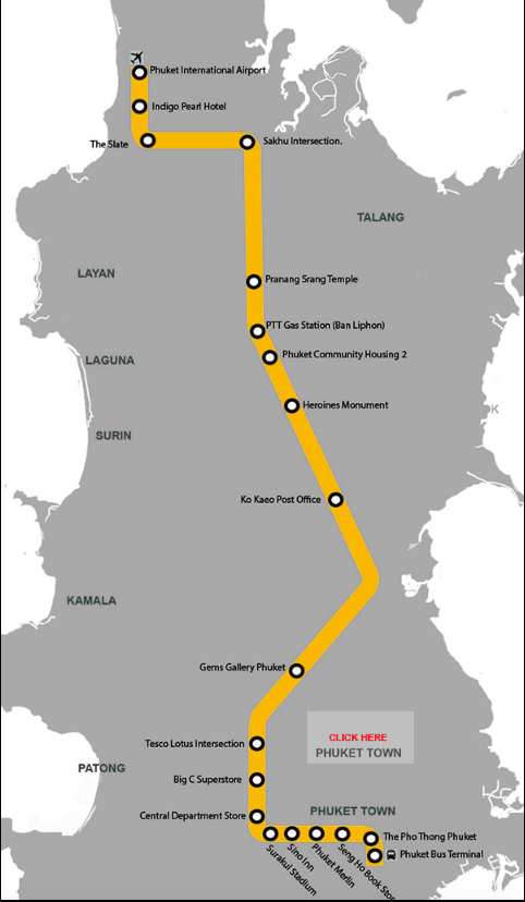 Map of the route of the Phuket Airport Bus